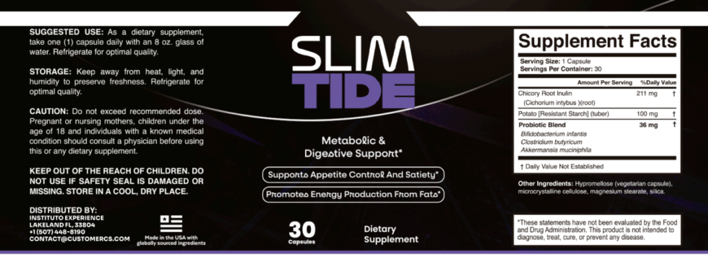 SlimTide Supplement Facts label
